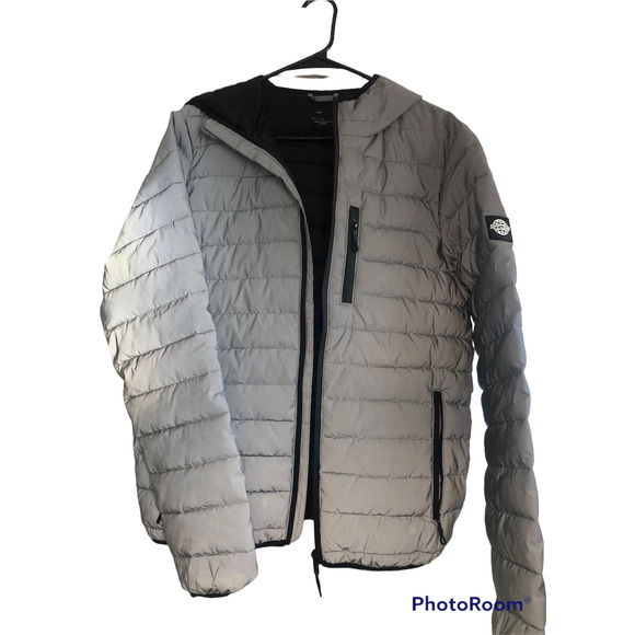 BERSHKA Womens Black & Gray Rain Jacket with Hood Large - Picture 2 of 5